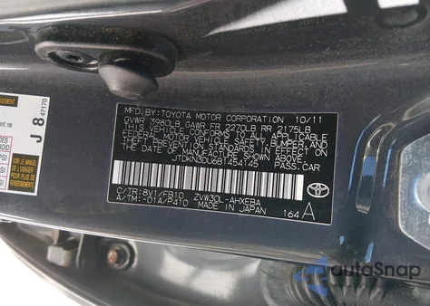 2011 Toyota Prius Two из США, поврежденный, VIN JTDKN3DU6B1454145